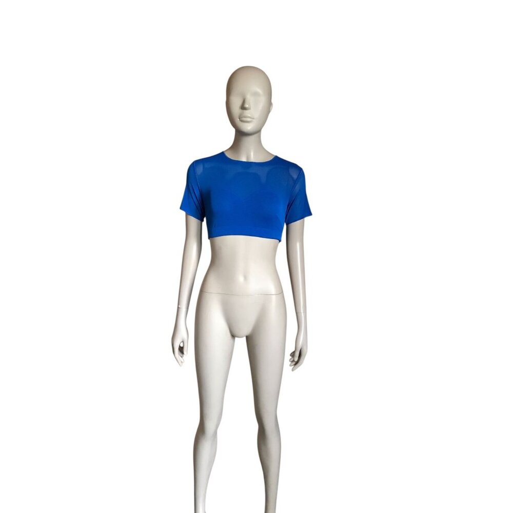 Yitty Royal Blue Mesh Short Sleeve Crop Top